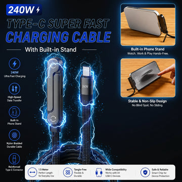 240W Type-C to Type-C Fast Charging Data Cable. with stand